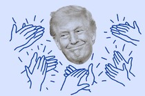 trump's face with hands clapping around it
