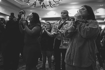 Democratic supporters react to Democrats' wins in the House of Delegates and state Senate during VA Democrat Watch Party at the Omni Hotel during the 2023 state election.