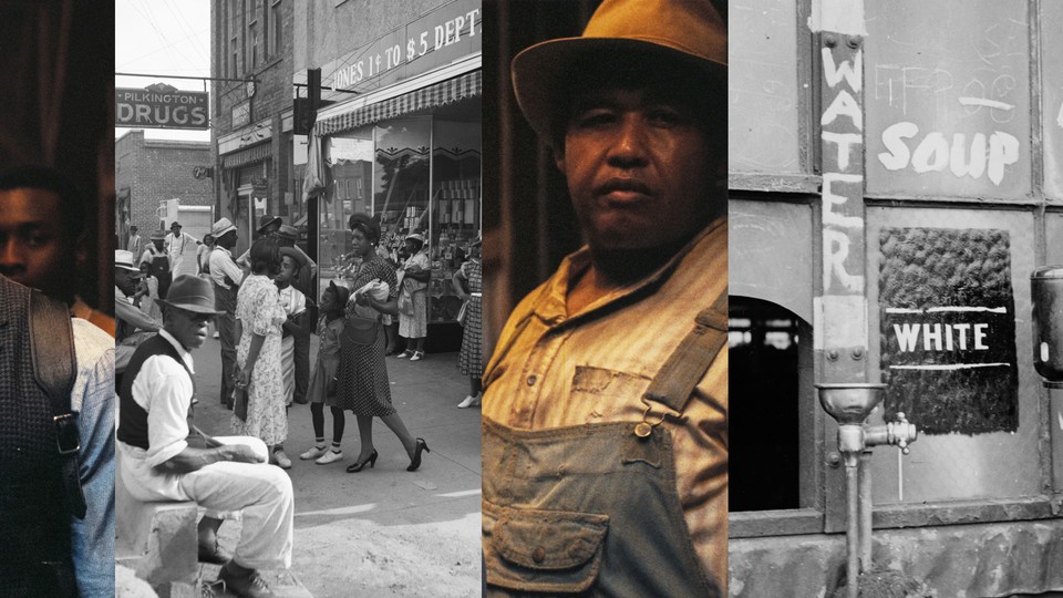 Collage of stills from the film 'Sinners' and historical photographs