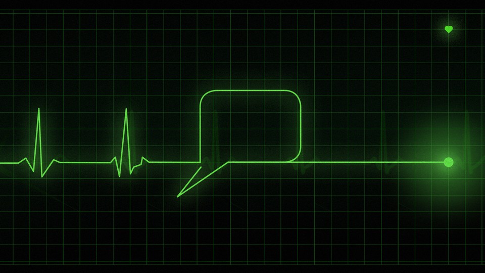 An EKG readout turns into a speech bubble