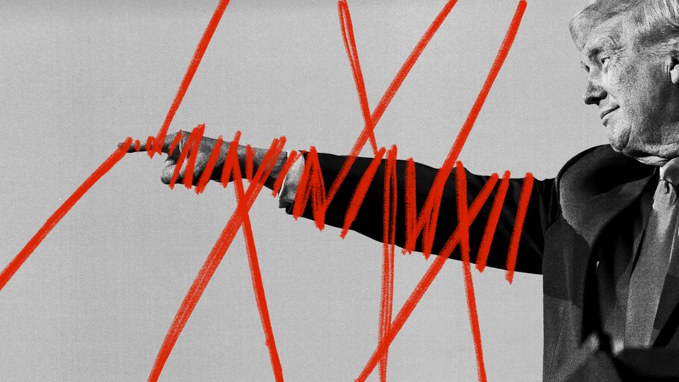 Illustration showing a rope on Trump's arms