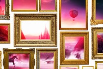 Illustration depicting many samey, AI-looking images in a series of frames