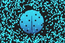 Picture of a clock surrounded by electric-blue dots