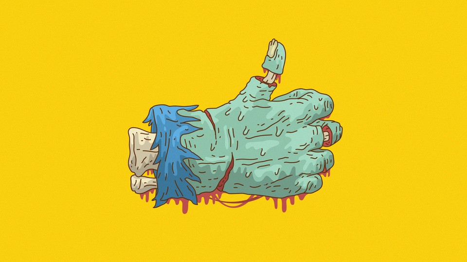 A zombie hand giving the thumbs-up, à la a Facebook "like"