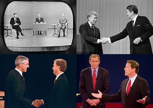 Nixon and Kennedy, September 26, 1960; 1980 debate between Carter and Reagan; 1988 vice-presidential debate between Bentsen and Quayle; Gore and Bush in 2000.