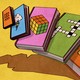 Illustration showing a stack of books of varying sizes
