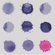 a series of blue coronavirus splotches, the last of which is pink
