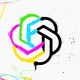Illustration of the OpenAI logo, one half being colorful the other half being blakc