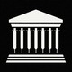 A white minimalist-cartoon rendition of the Supreme Court on a black background. The columns are made up of syringes.