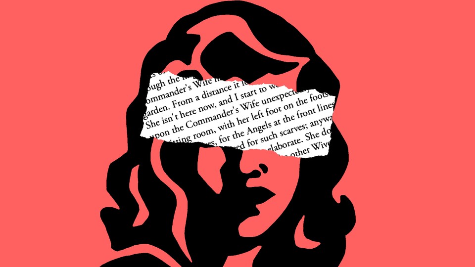 An illustration of a woman's silhouette against a red background, with text pasted across her eyes