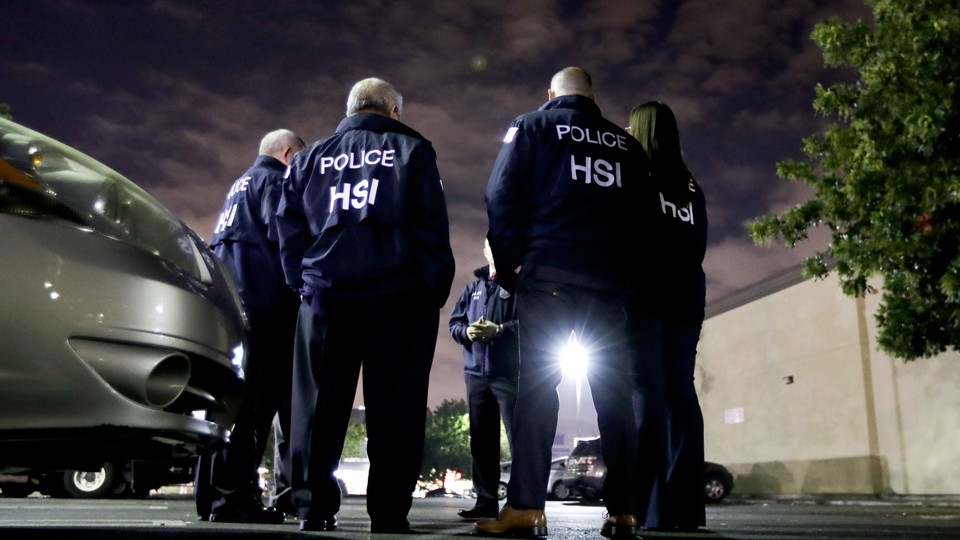 ICE agents in Los Angeles in January 2018