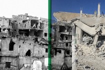 Exploded buildings in Syria