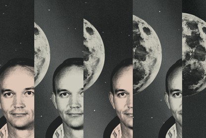 A collage of Michael Collins and the moon