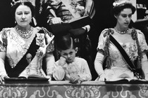 Prince Charles with his Aunt, Princess Margaret (right), and his Grandmother, Elizabeth the Queen Mother, at the 1953 coronation of his mother, Queen Elizabeth II.