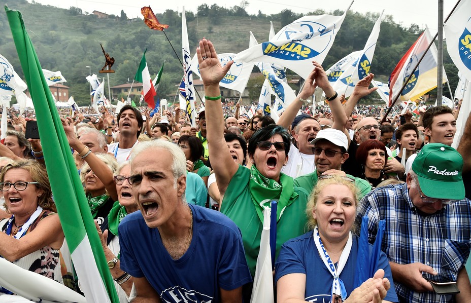 Supporters of the League party attend a rally in Pontida, Italy, in September 2019.