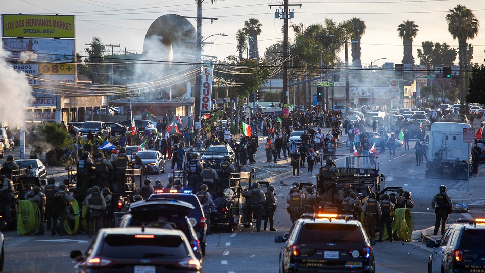 A scene of civil unrest in Los Angeles