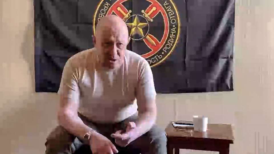Yevgeny Prigozhin speaks to the camera in a still from a video.