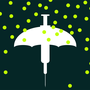 A vaccine umbrella surrounded by green dots