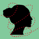 An illustration of a dotted line looping around a woman's head, with "A" at one end and "B" at the other