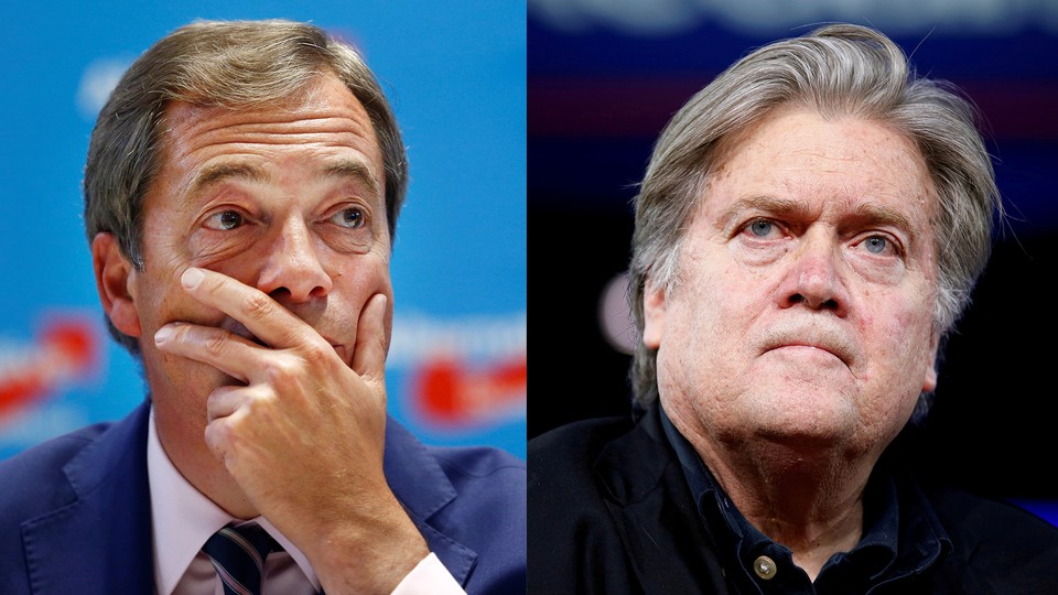 Former UK Independence Party Leader Nigel Farage (left) and former White House chief strategist Steve Bannon.
