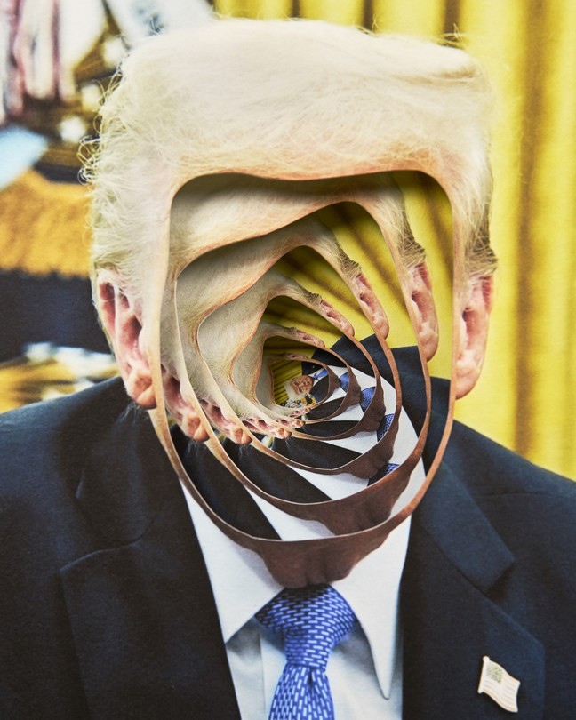 Trump's head in a spiral cutout