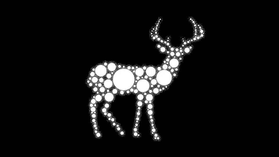 A GIF of a deer silhouette, filled with circles of different sizes that slowly deform into blobs