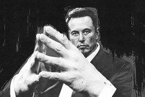 Illustration of Elon Musk emphasizing his hands in the foreground