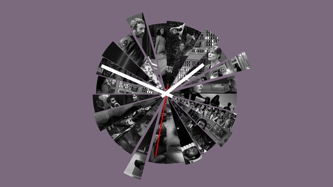 Illustration of slivers of TV stills formed into a round clock shape