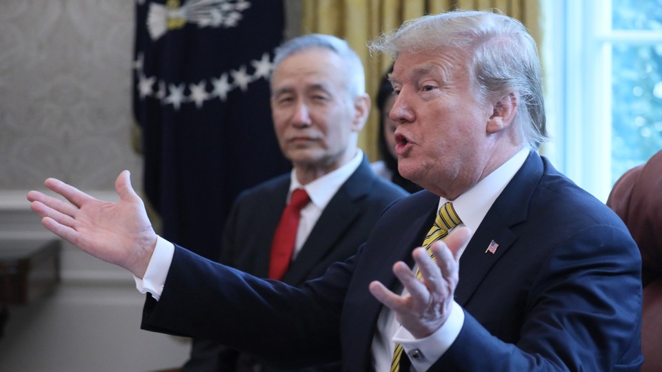 Donald Trump speaks while meeting with Chinese Vice Premier Liu He in the Oval Office on April 4, 2019.