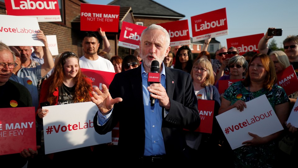 Corbyn makes a speech at a campaign event in Rotherham, Britain on May 10, 2017.