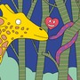 An illustration of a giraffe and a snake in love