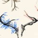 Two antlers, one with leaves and the other with daggers