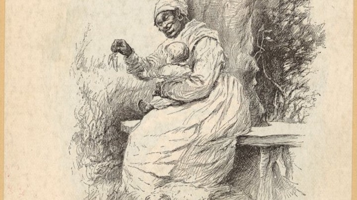 A 19th-century illustration of a black "mammie" with a white child