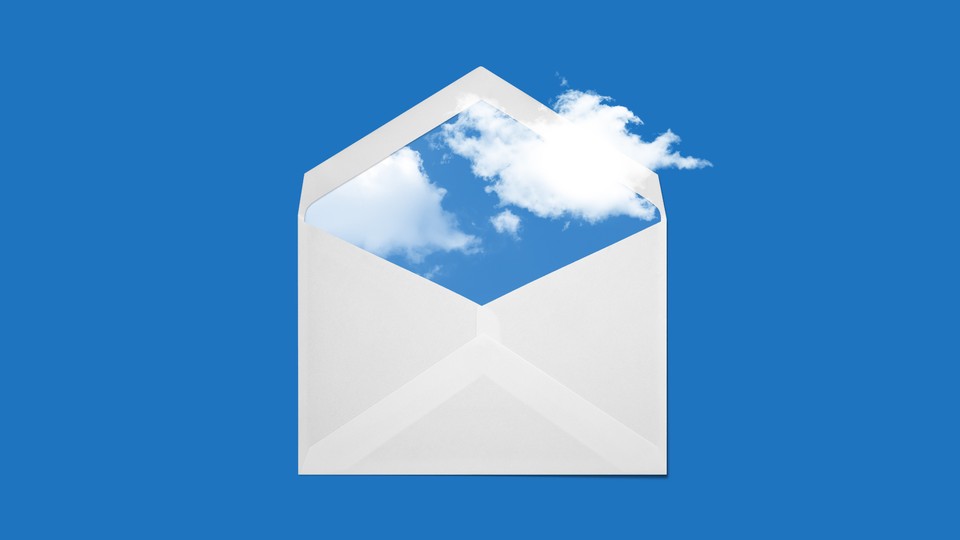 An illustration of an open envelope with blue sky inside