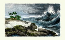 Old print of a tsunami