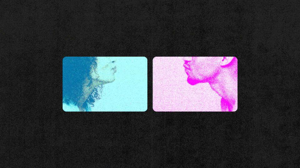 GIF of two people kissing from two separate screens