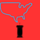 A photo illustration of a podium in front of a blue outline of the United States, on a red background