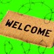 Illustration showing doormat that reads "Welcome" surrounded by barbed-wire drawings