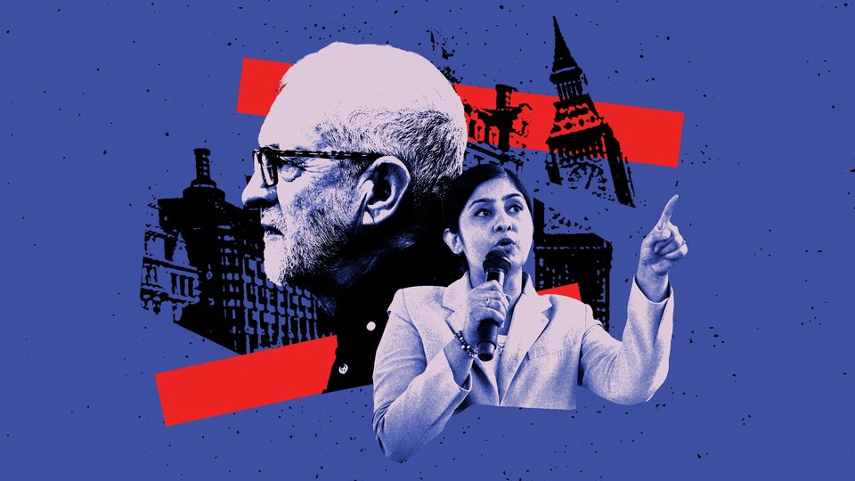 A collage shows Jeremy Corbyn and Zarah Sultana against stylized imagery of London landmarks on a blue field with two red stripes