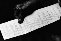 a hand holding a ballot in a black-and-white photo