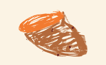 a sketched drawing of a cut-in-half sweet potato with orange flesh