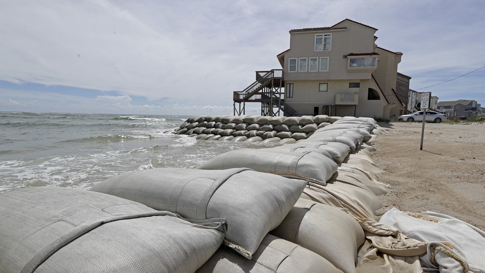 Sandbags surround homes on North Topsail Beach, North Carolina, as Hurricane Florence threatens the East Coast.