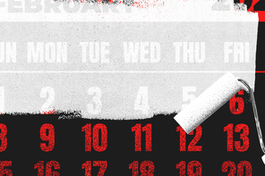 Illustration of a February calendar being painted over in white with a paint roller