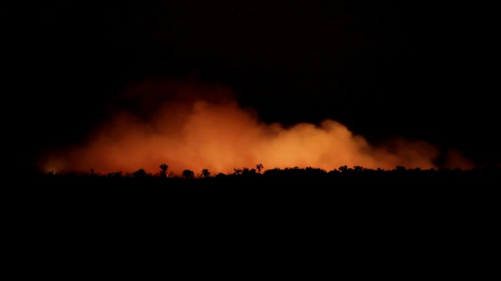 A fire in an area of the Amazon rainforest near Humaita, Amazonas State, Brazil.