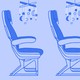 Illustration of three airplane seats with children's mobiles strung above them.