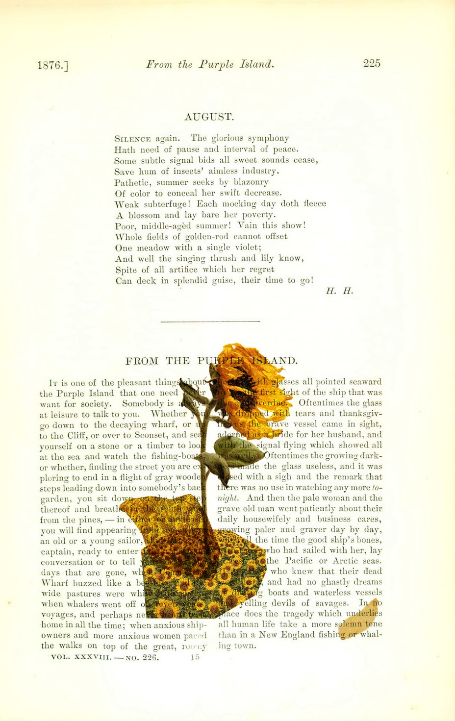 The original magazine page, with photos of sunflowers collaged on