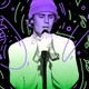 A photo-illustration of Justin Bieber singing