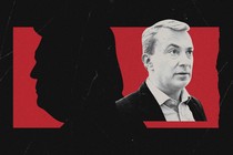 a photo montage of Morten Messerschmidt and a profile of Donald Trump