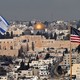 Israeli and American flags flying over Jerusalem