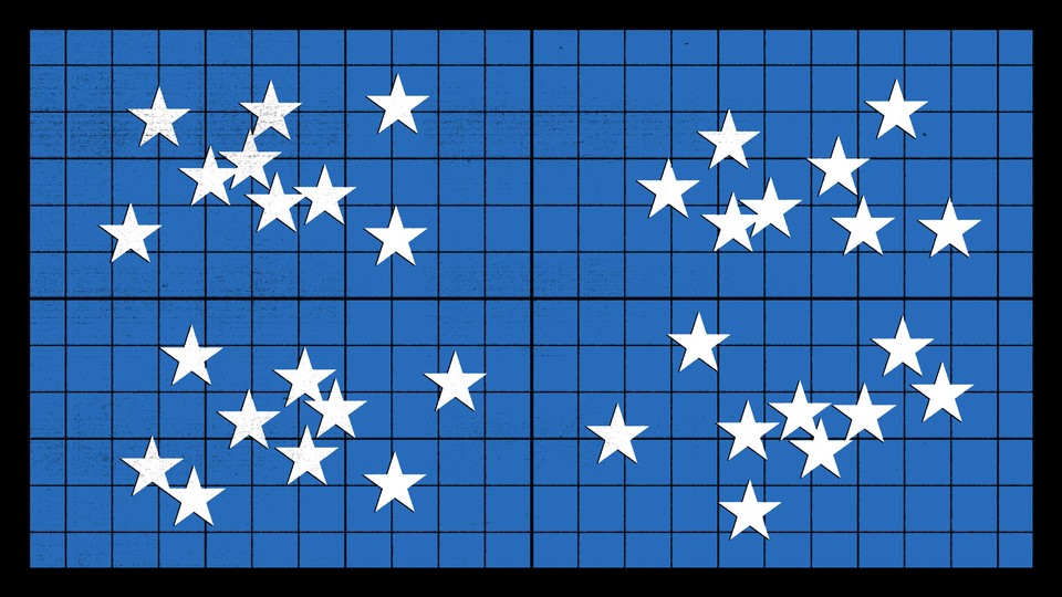 Illustration showing the stars of the American flag, grouped in two clusters